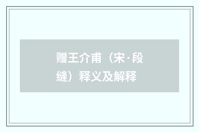 赠王介甫（宋·段缝）释义及解释