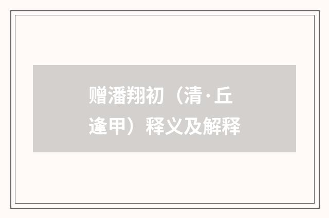 赠潘翔初（清·丘逢甲）释义及解释