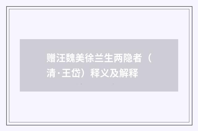 赠汪魏美徐兰生两隐者（清·王岱）释义及解释