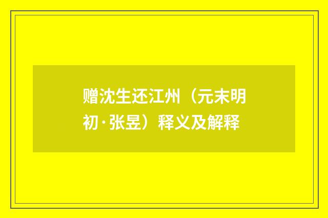 赠沈生还江州（元末明初·张昱）释义及解释