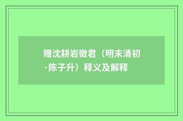 赠沈耕岩徵君（明末清初·陈子升）释义及解释