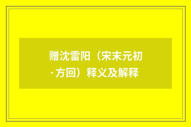 赠沈雷阳（宋末元初·方回）释义及解释