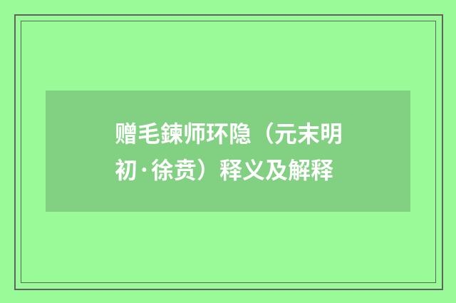 赠毛鍊师环隐（元末明初·徐贲）释义及解释
