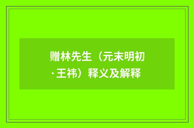 赠林先生（元末明初·王祎）释义及解释