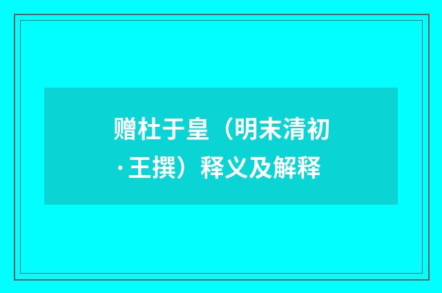 赠杜于皇（明末清初·王撰）释义及解释