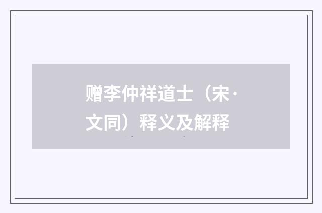 赠李仲祥道士（宋·文同）释义及解释