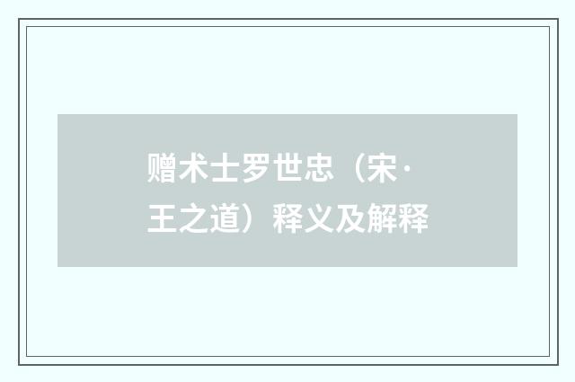 赠术士罗世忠（宋·王之道）释义及解释