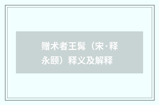 赠术者王髯（宋·释永颐）释义及解释