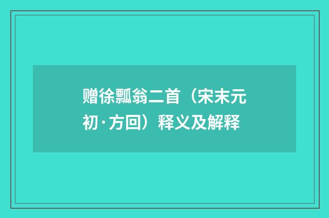 赠徐瓢翁二首（宋末元初·方回）释义及解释