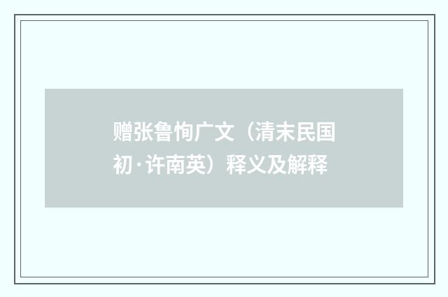赠张鲁恂广文（清末民国初·许南英）释义及解释