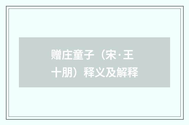赠庄童子（宋·王十朋）释义及解释
