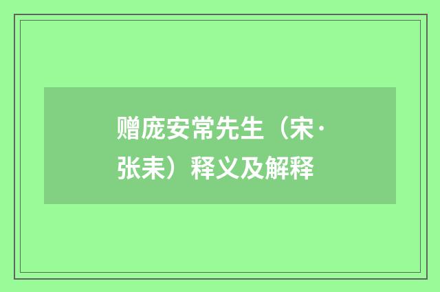 赠庞安常先生（宋·张耒）释义及解释