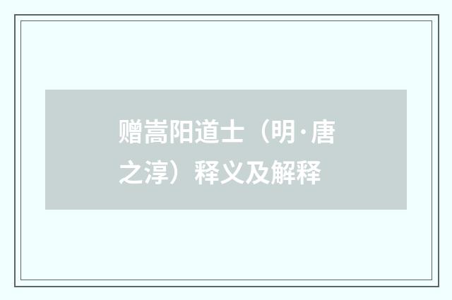 赠嵩阳道士（明·唐之淳）释义及解释
