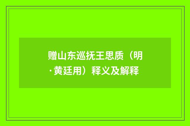 赠山东巡抚王思质（明·黄廷用）释义及解释