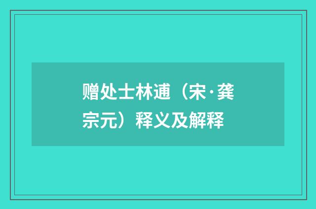 赠处士林逋（宋·龚宗元）释义及解释