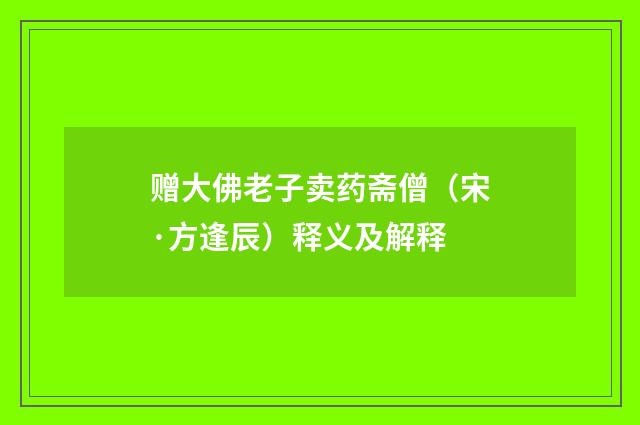 赠大佛老子卖药斋僧（宋·方逢辰）释义及解释