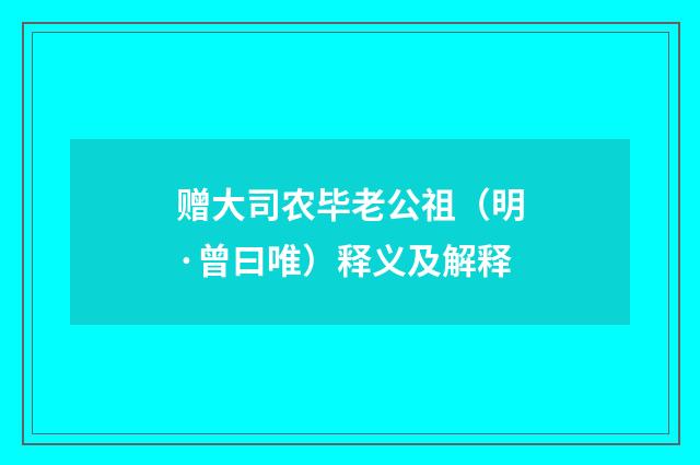 赠大司农毕老公祖（明·曾曰唯）释义及解释