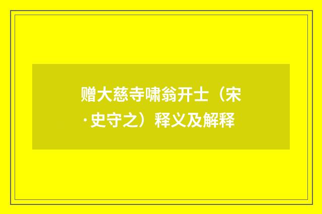 赠大慈寺啸翁开士（宋·史守之）释义及解释