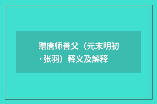 赠唐师善父（元末明初·张羽）释义及解释