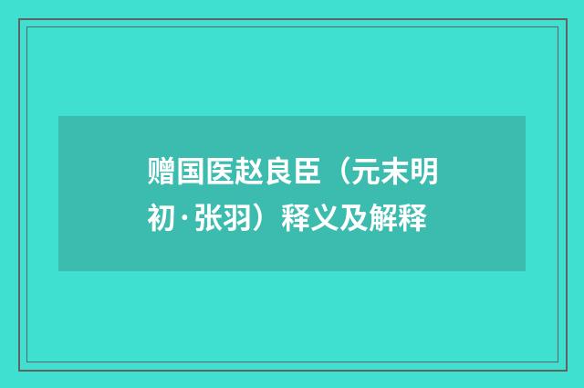 赠国医赵良臣（元末明初·张羽）释义及解释