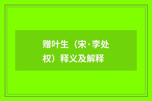 赠叶生（宋·李处权）释义及解释