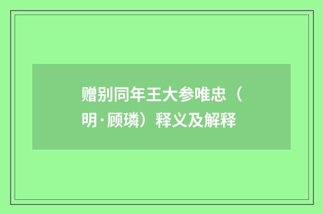 赠别同年王大参唯忠（明·顾璘）释义及解释