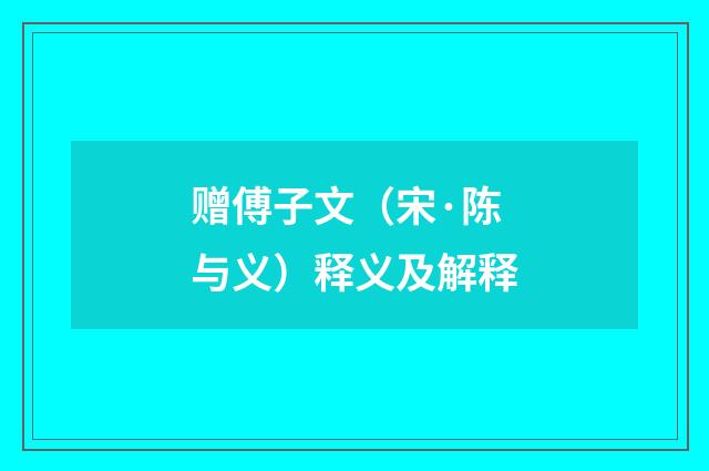 赠傅子文（宋·陈与义）释义及解释