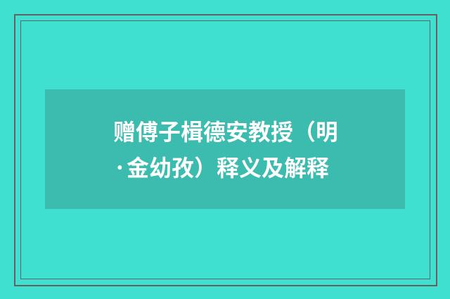 赠傅子楫德安教授（明·金幼孜）释义及解释
