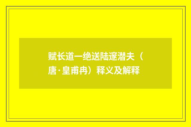 赋长道一绝送陆邃潜夫（唐·皇甫冉）释义及解释