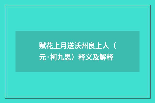 赋花上月送沃州良上人（元·柯九思）释义及解释
