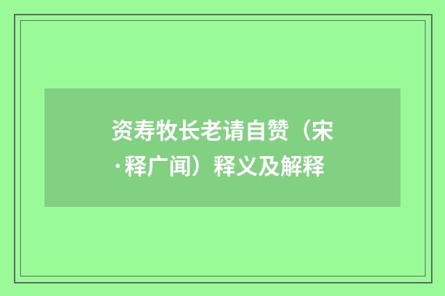 资寿牧长老请自赞（宋·释广闻）释义及解释