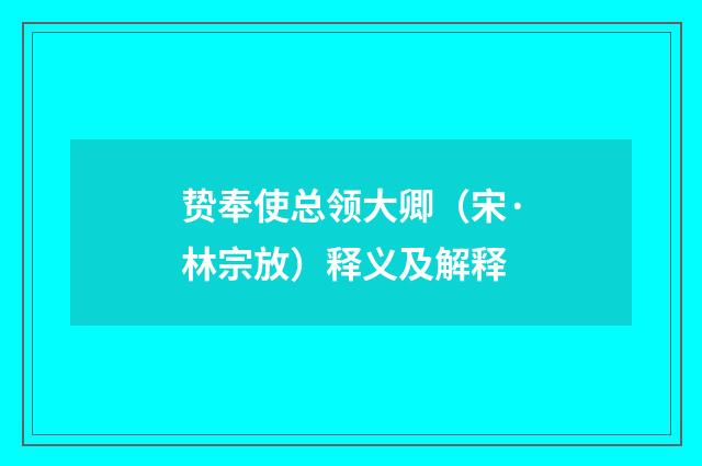 贽奉使总领大卿（宋·林宗放）释义及解释