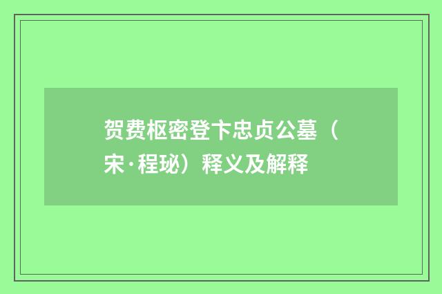 贺费枢密登卞忠贞公墓（宋·程珌）释义及解释