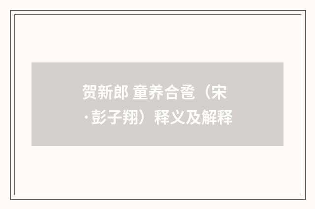 贺新郎 童养合卺（宋·彭子翔）释义及解释