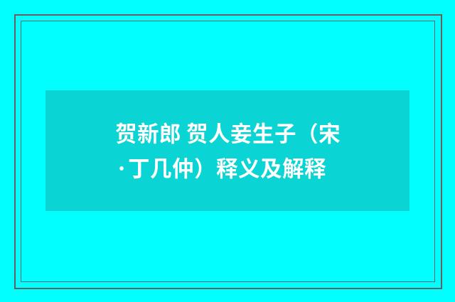 贺新郎 贺人妾生子（宋·丁几仲）释义及解释