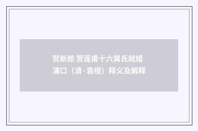 贺新郎 贺莲甫十六舅氏就婚浦口（清·袁绶）释义及解释