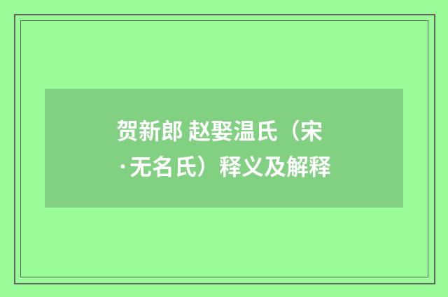 贺新郎 赵娶温氏（宋·无名氏）释义及解释