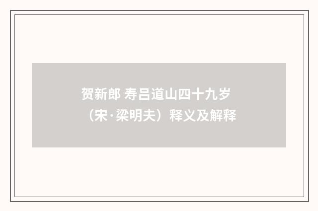 贺新郎 寿吕道山四十九岁（宋·梁明夫）释义及解释