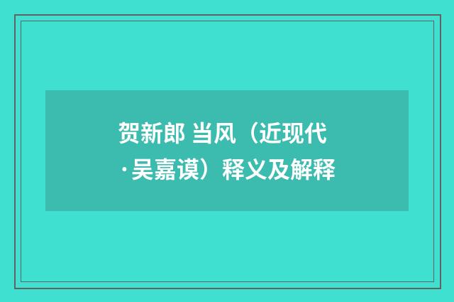 贺新郎 当风（近现代·吴嘉谟）释义及解释