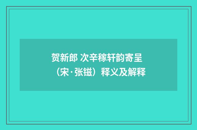 贺新郎 次辛稼轩韵寄呈（宋·张镃）释义及解释