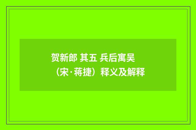 贺新郎 其五 兵后寓吴（宋·蒋捷）释义及解释
