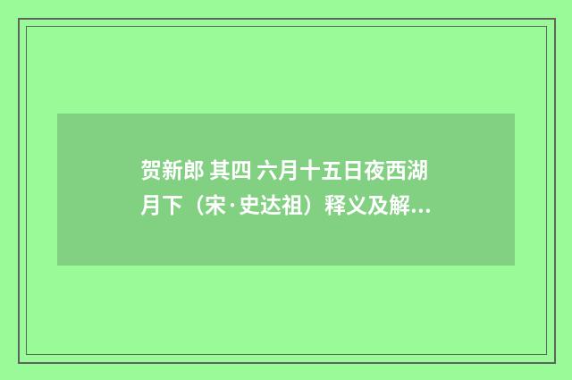 贺新郎 其四 六月十五日夜西湖月下（宋·史达祖）释义及解释
