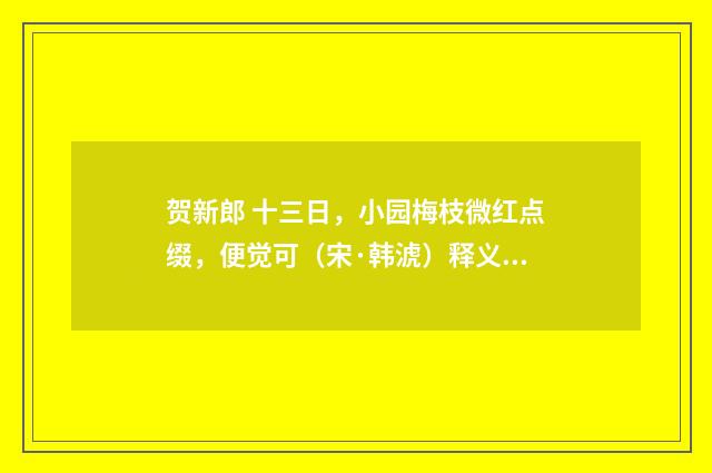 贺新郎 十三日，小园梅枝微红点缀，便觉可（宋·韩淲）释义及解释