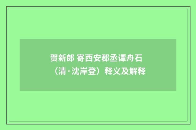 贺新郎 寄西安郡丞谭舟石（清·沈岸登）释义及解释