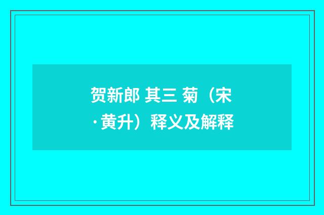 贺新郎 其三 菊（宋·黄升）释义及解释