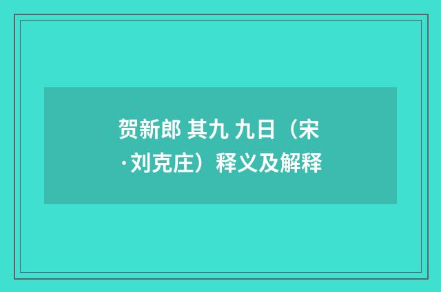 贺新郎 其九 九日（宋·刘克庄）释义及解释