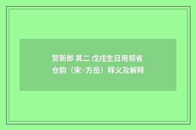 贺新郎 其二 戊戌生日用郑省仓韵（宋·方岳）释义及解释
