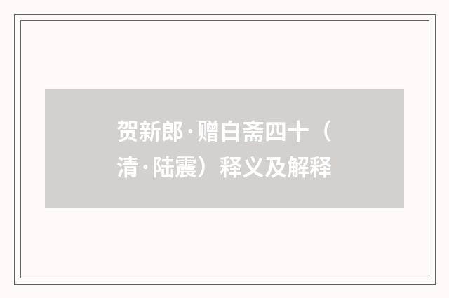 贺新郎·赠白斋四十（清·陆震）释义及解释