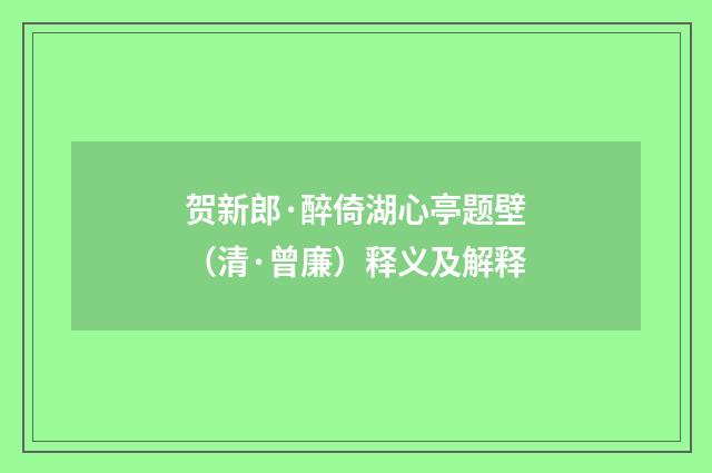贺新郎·醉倚湖心亭题壁（清·曾廉）释义及解释