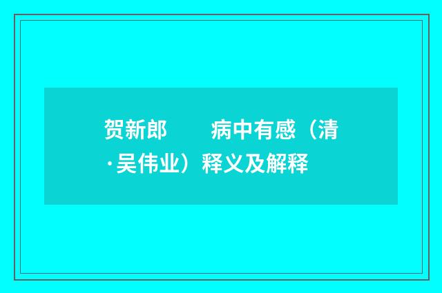 贺新郎　　病中有感（清·吴伟业）释义及解释
